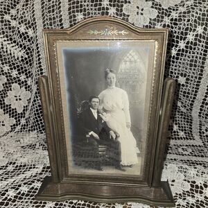 Vintage Wood Wedding Photo Frame With Original Photo